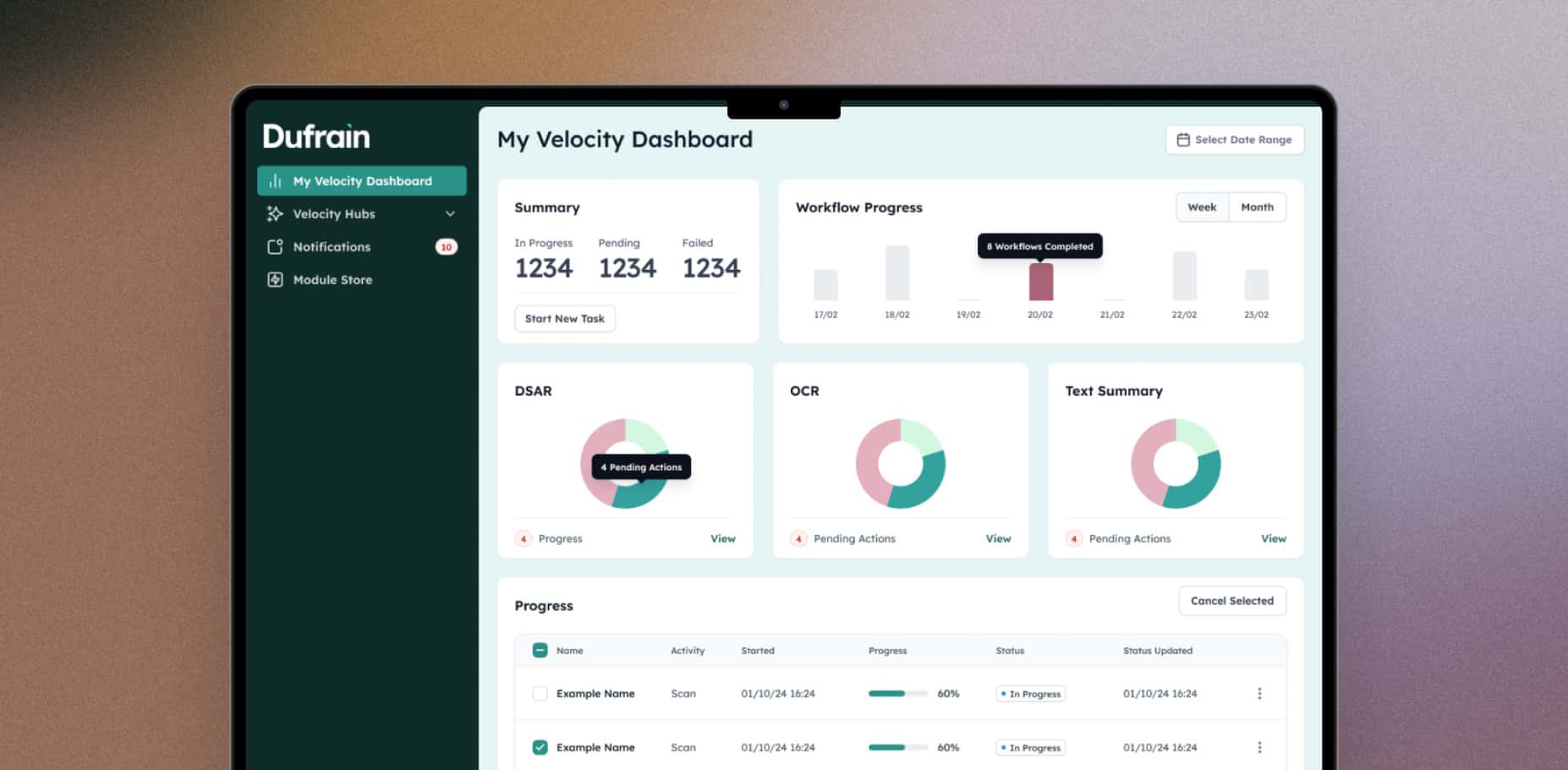 GDPR compliance scanning interface