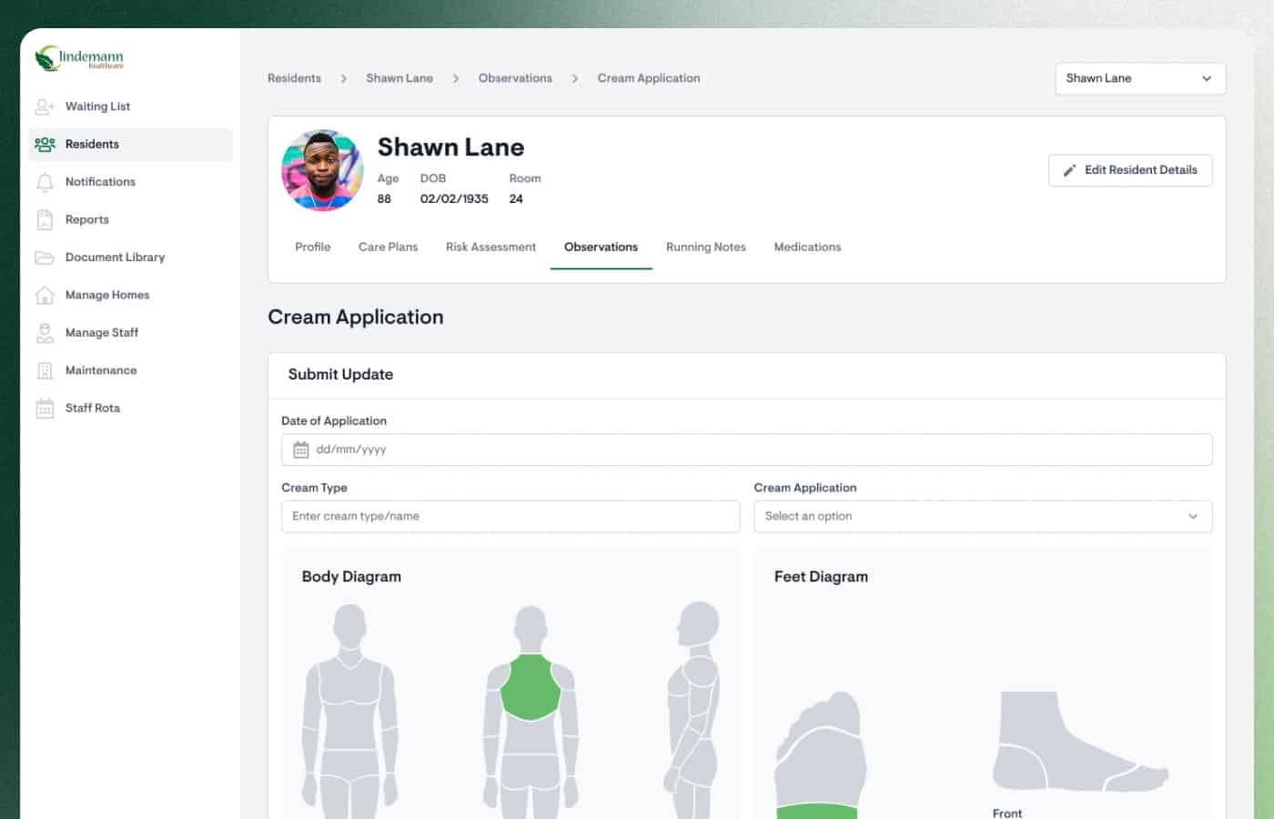 Resident profile and care plan